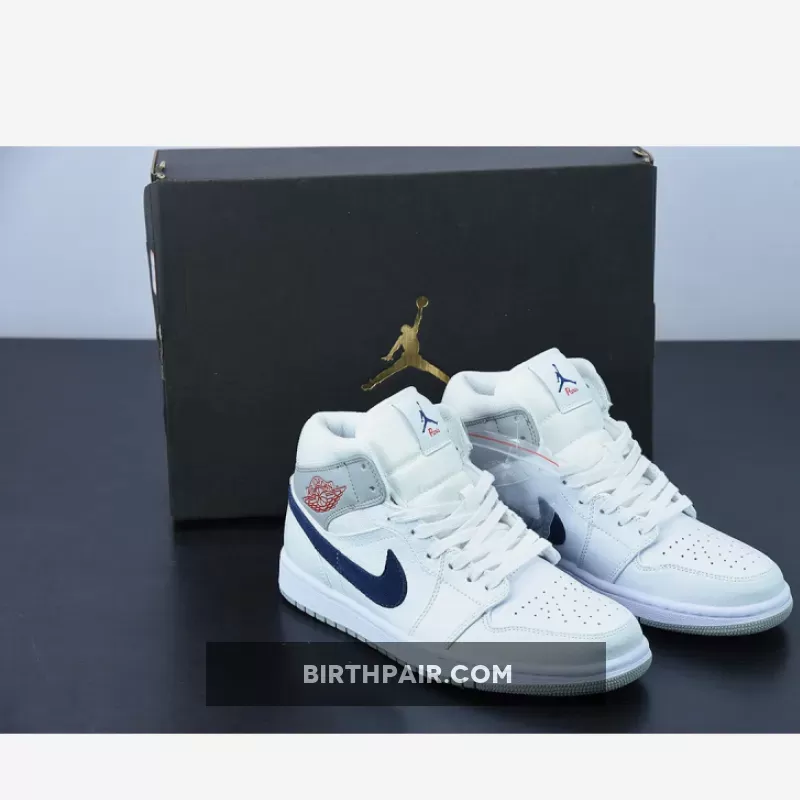 Air Jordan 1 Mid Paris White/Grey-Navy-Red DR8038-100 / jordan 1 mid paris white