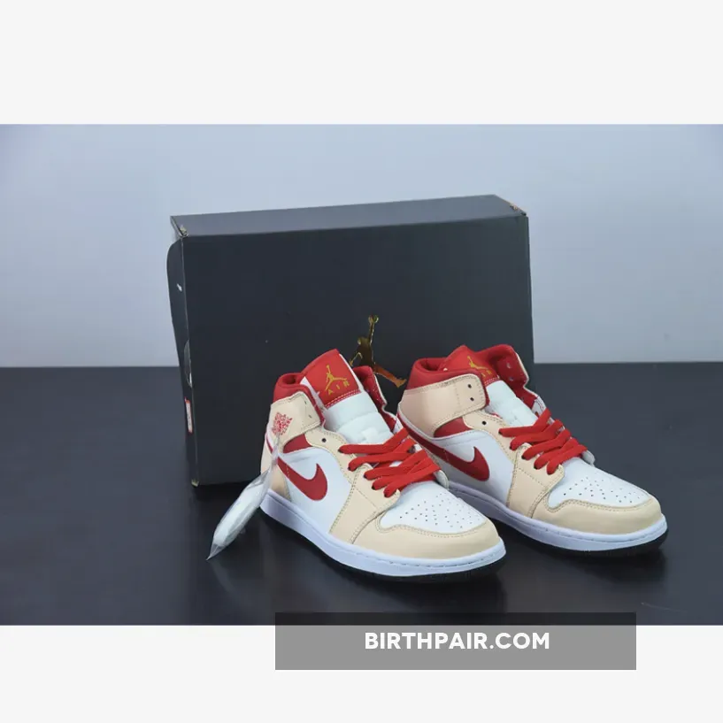 Air Jordan 1 Mid White/Beige-Red 554725-201 Air Jordan 1 Mid White Onyx Light Curry