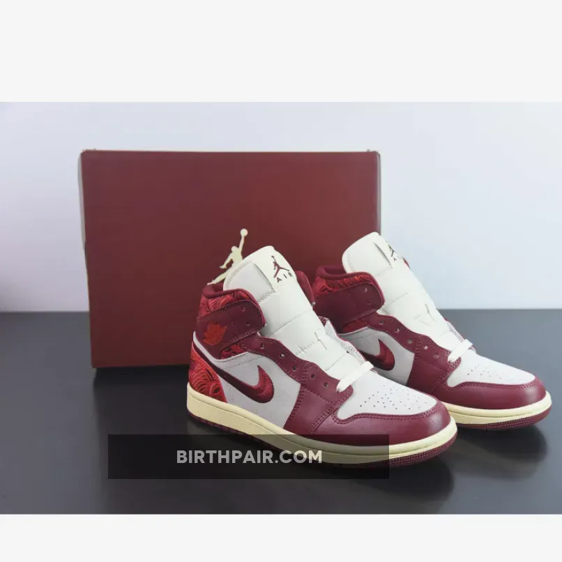 Air Jordan 1 Mid SE WMNS 'Tiki Leaf' Team Red/University Red-Sail-Muslin women's smoke grey jordan 1