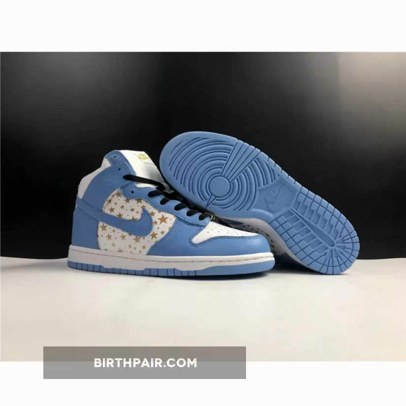 University Blue Dunks High Supreme x Nike SB Dunk High Pro White/University Blue 307385-181