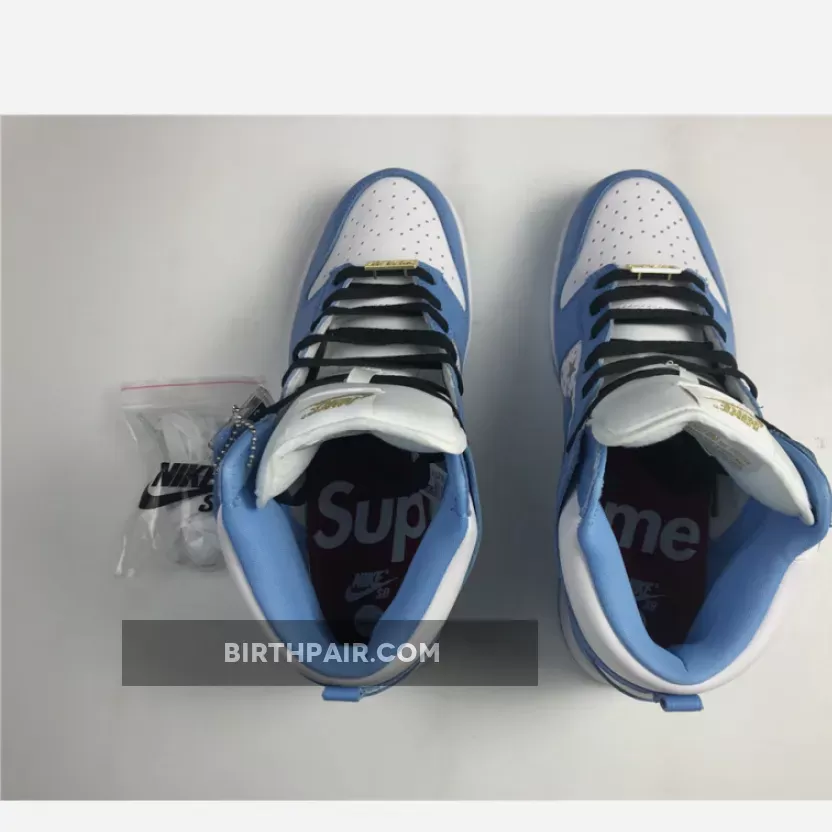 University Blue Dunks High Supreme x Nike SB Dunk High Pro White/University Blue 307385-181
