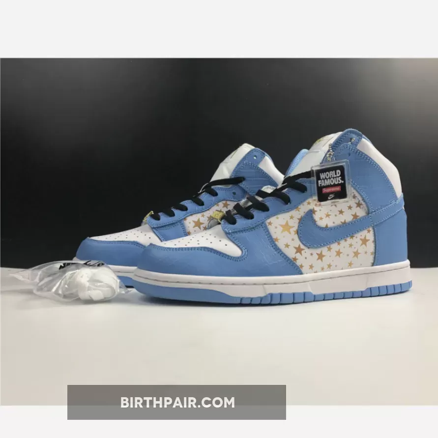 University Blue Dunks High Supreme x Nike SB Dunk High Pro White/University Blue 307385-181
