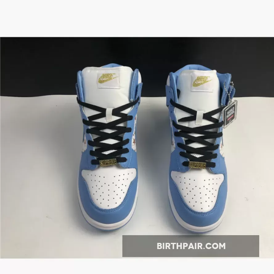 University Blue Dunks High Supreme x Nike SB Dunk High Pro White/University Blue 307385-181