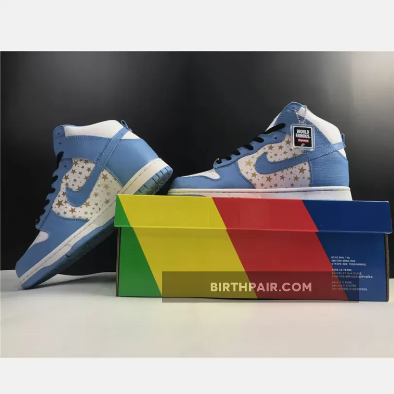 University Blue Dunks High Supreme x Nike SB Dunk High Pro White/University Blue 307385-181