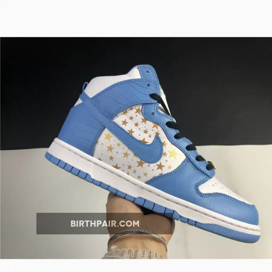 University Blue Dunks High Supreme x Nike SB Dunk High Pro White/University Blue 307385-181