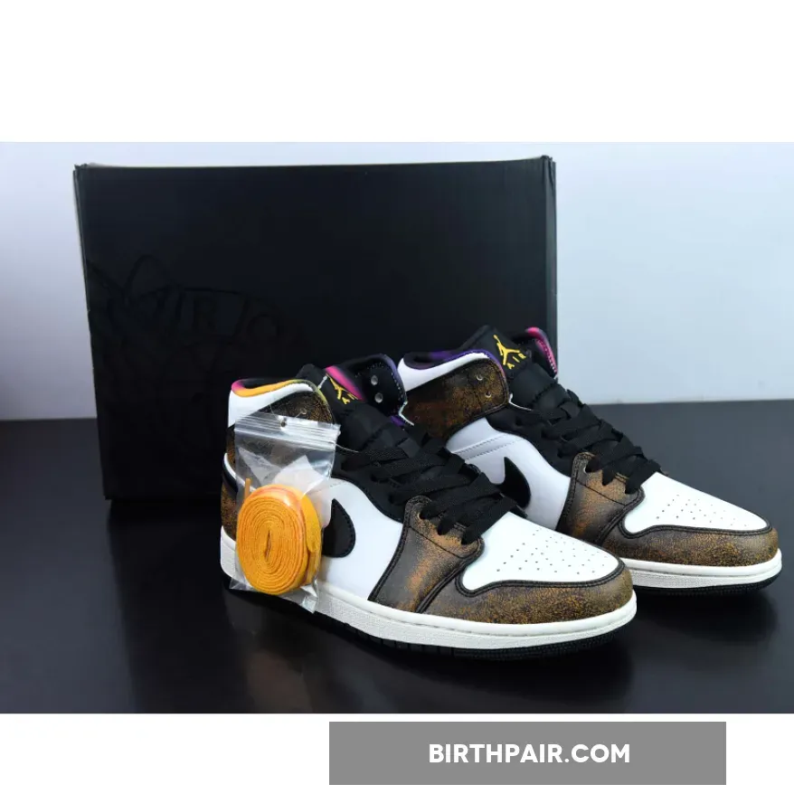 Air Jordan 1 Mid 'Wear Away' White Black Orange / Jordan Taxi Mid