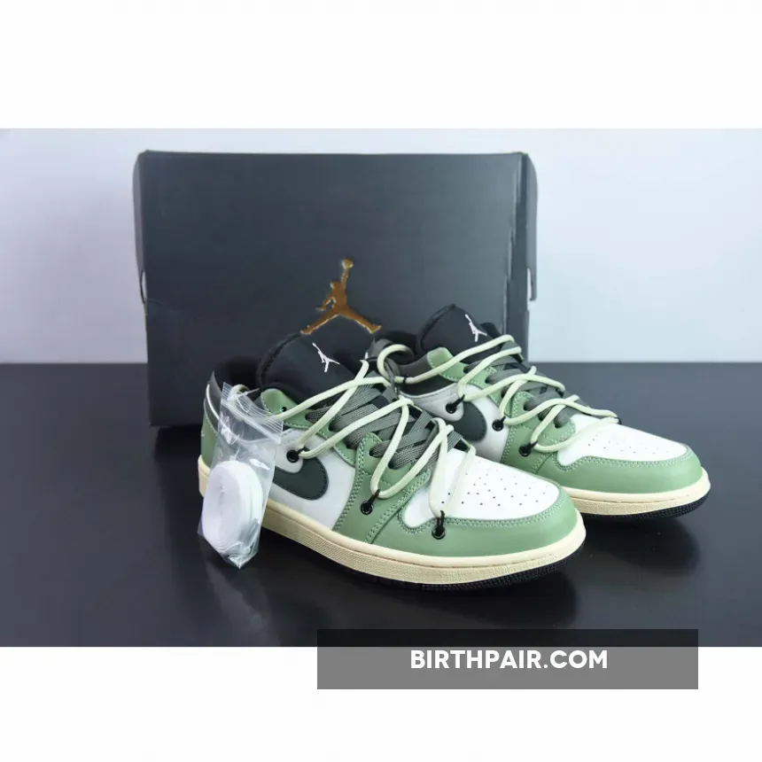 Custom Air Jordan 1 Low White Black Green For Sale