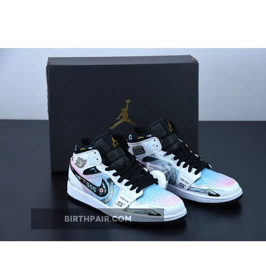 Air Jordan 1 Mid OG 'Video Game' White Black #custom air jordan 1 mid