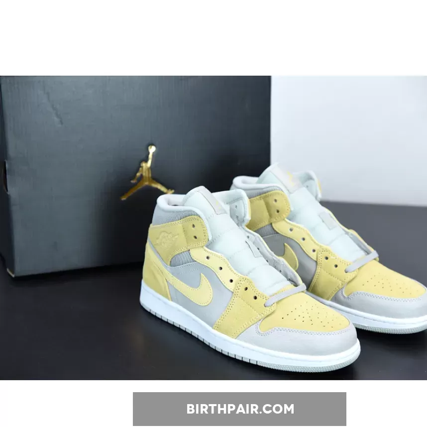 Air Jordan 1 Mid Mixed Textures Yellow Jordan 1 Grey Fog Mid