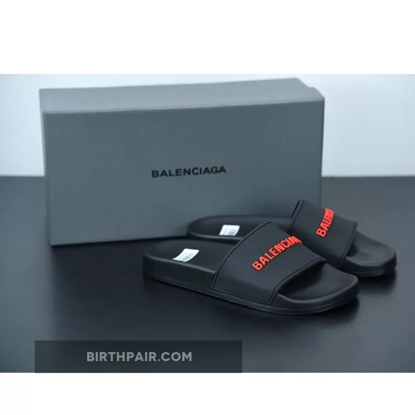 Balenciaga Logo Pool Sides Sandals Black Red For Sale