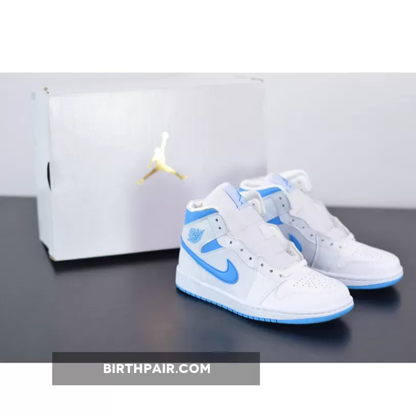 Air Jordan 1 Mid Wmns 'Unc' AJ1 White/Carolina Blue BQ6472-114 Jordan 1 Mid Unc Women's