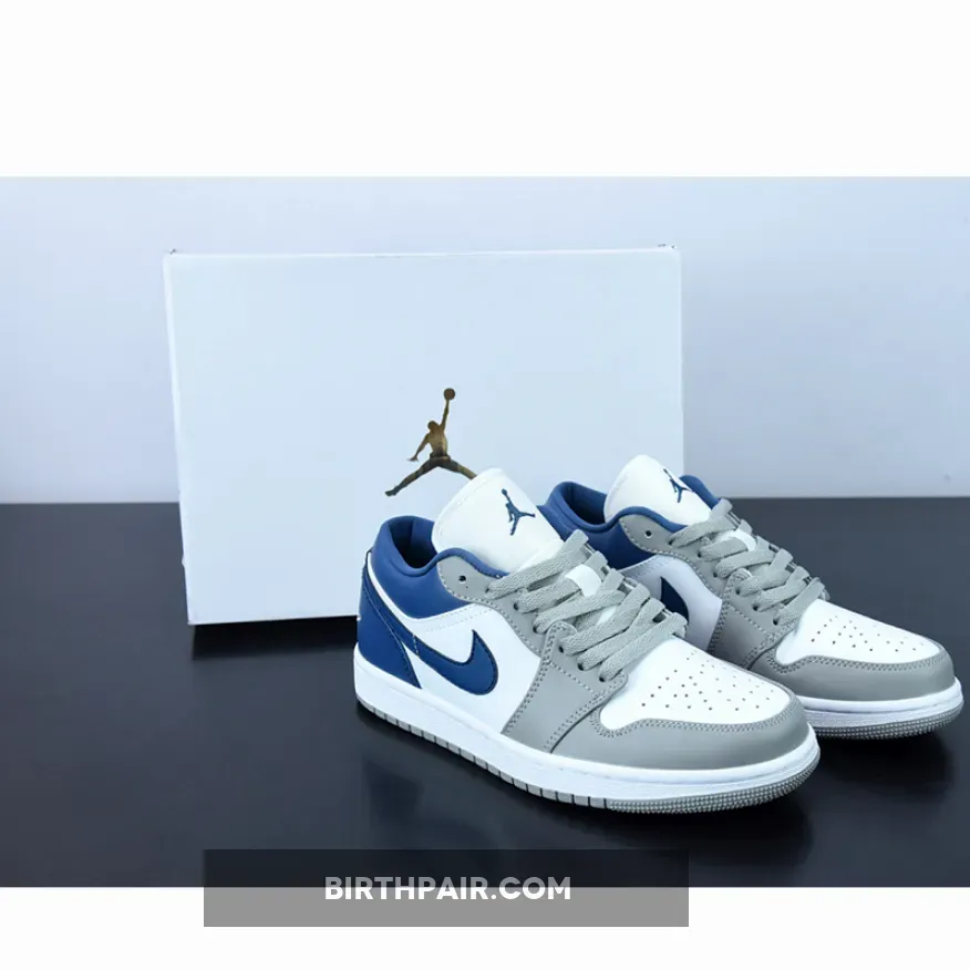 French Blue Shoes Air Jordan 1 Low White Grey Blue