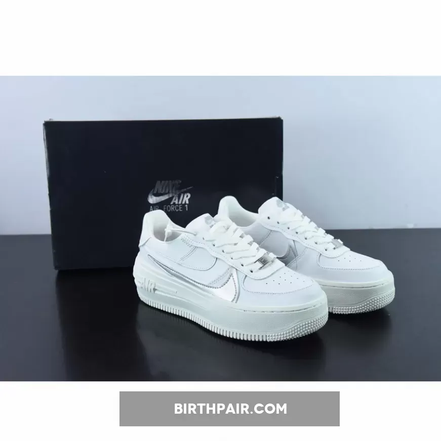 Nike Air Force 1 PLT.AF.ORM White Grey For Womens DJ9946-101 Air Force 1 White And Metallic Silver