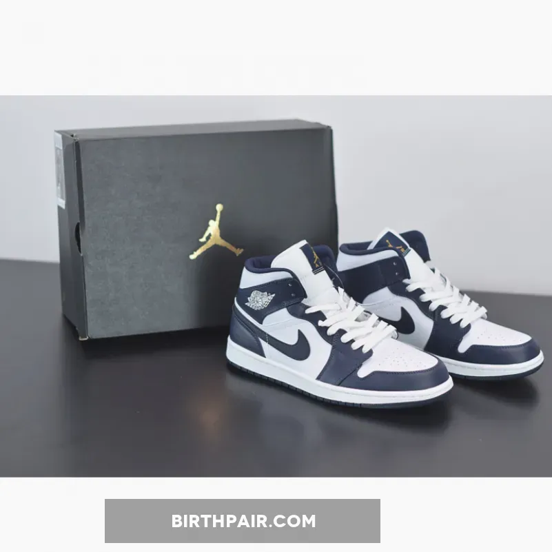Air Jordan 1 Navy Blue And Gold - Air Jordan 1 Mid Navy Gold White 554724-174
