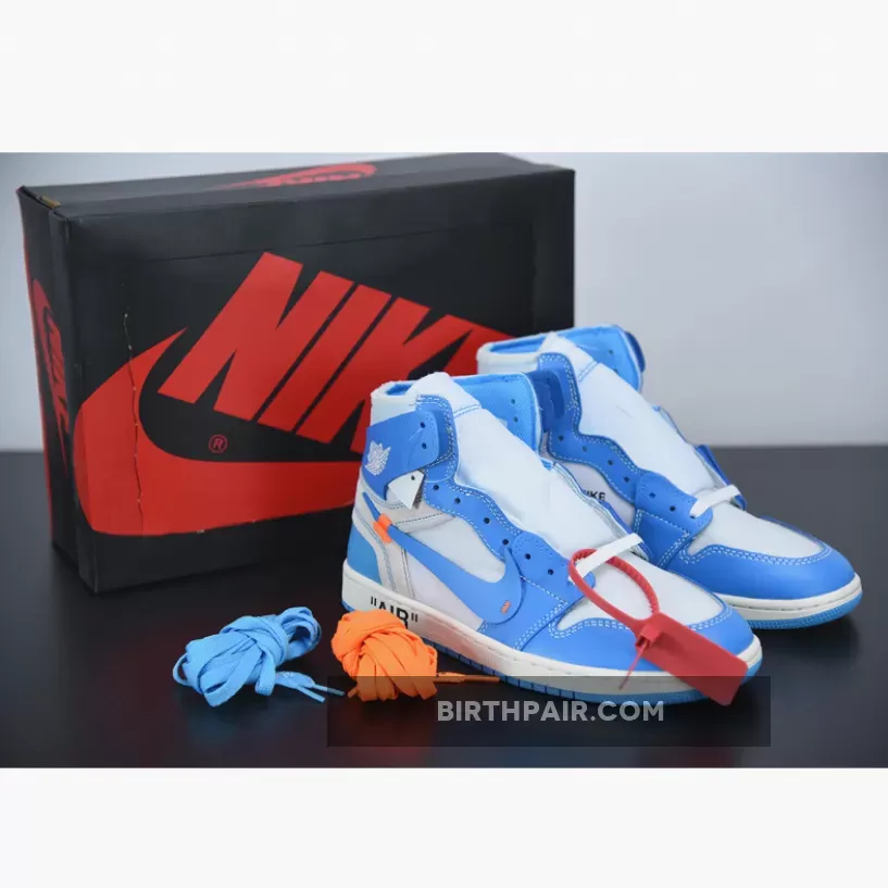 OFF-WHITE x Air Jordan 1 Retro High OG White/Dark Powder Blue-Cone Aj 1 Unc Off White