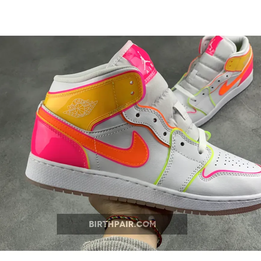 Air Jordan 1 Mid White/Hyper Crimson-Pink / Jordans Sparkle