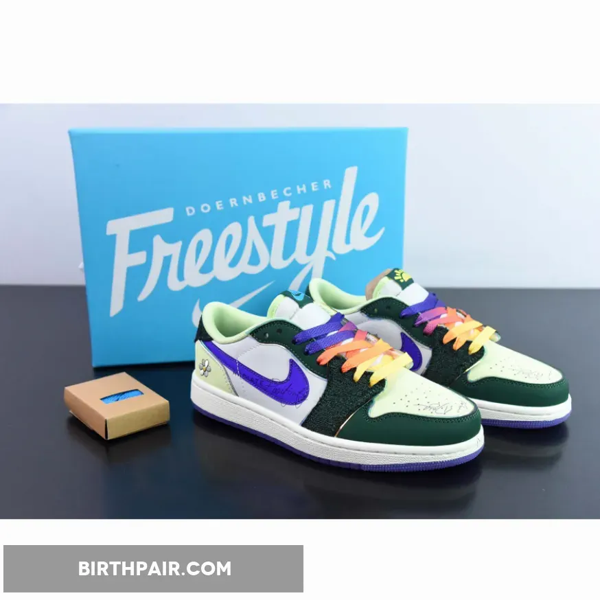 Air Jordan 1 Low 'Doernbecher' Gorge Green/Court Purple-White-Barely Volt #riddhi air jordan 1 low