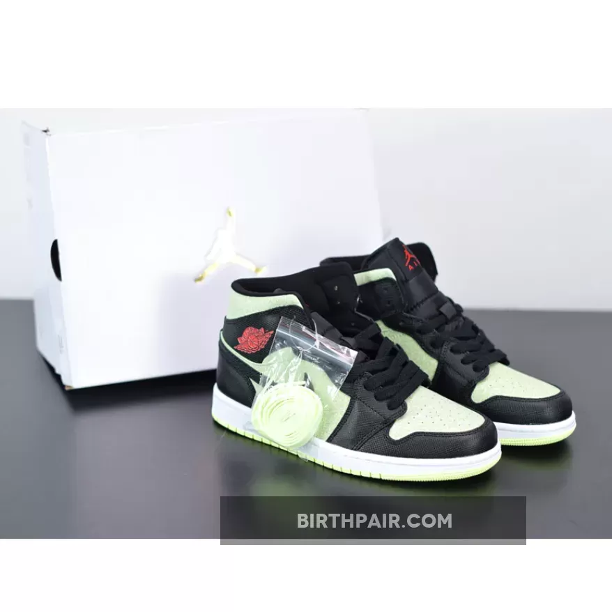 Air Jordan 1 Mid SE Black/Chile Red-Barely Volt / Jordan 1 Chile Red