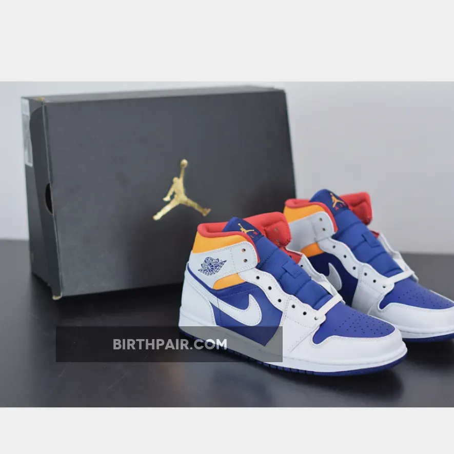 Air Jordan 1 Mid White/Deep Royal Blue-Track Red-Laser Orange blue orange jordan 1