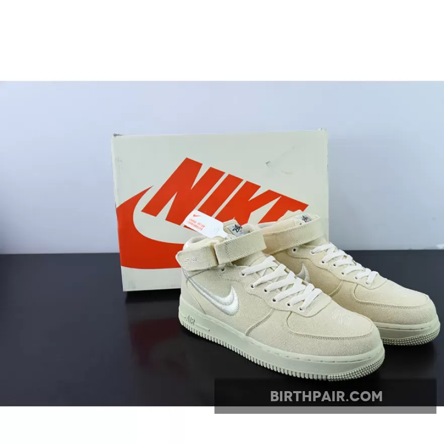 Stussy x Nike Air Force 1 Mid Fossil - stussy air force 1