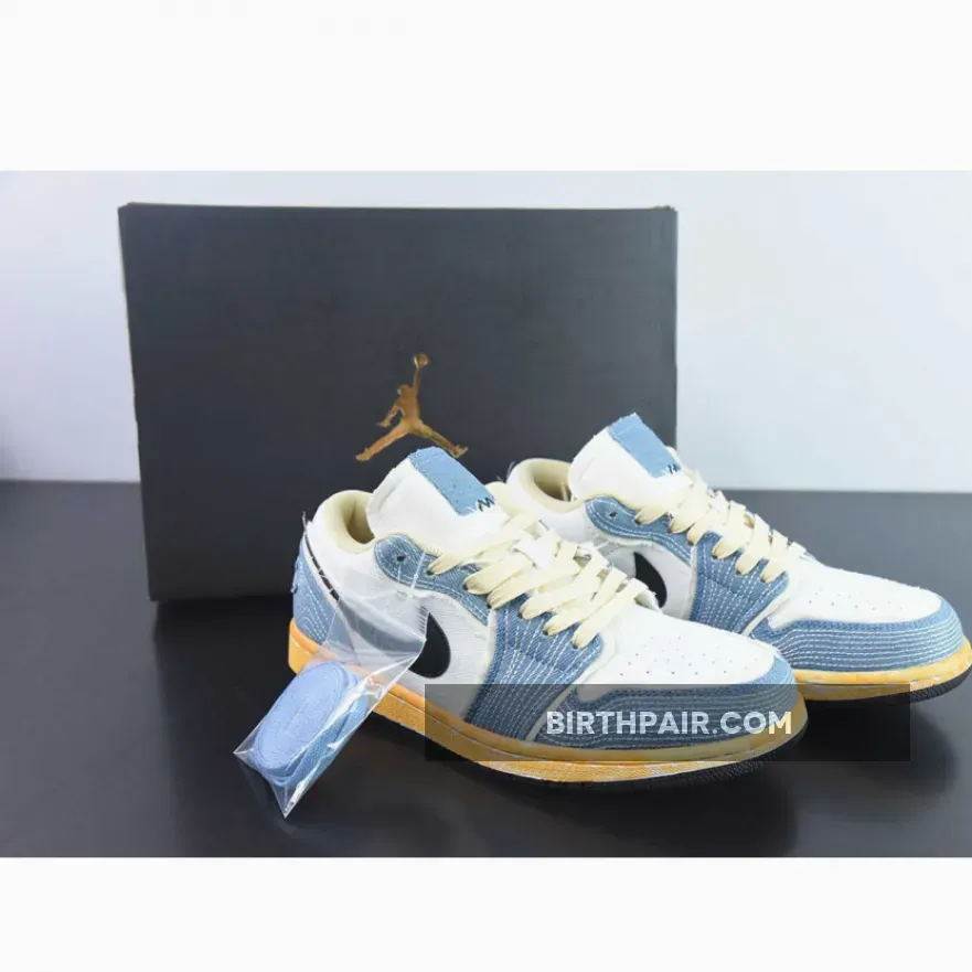 Air Jordan 1 Low 'Sashiko' Ashen Slate/Black-Pale Ivory-Sesame Jean Jordans