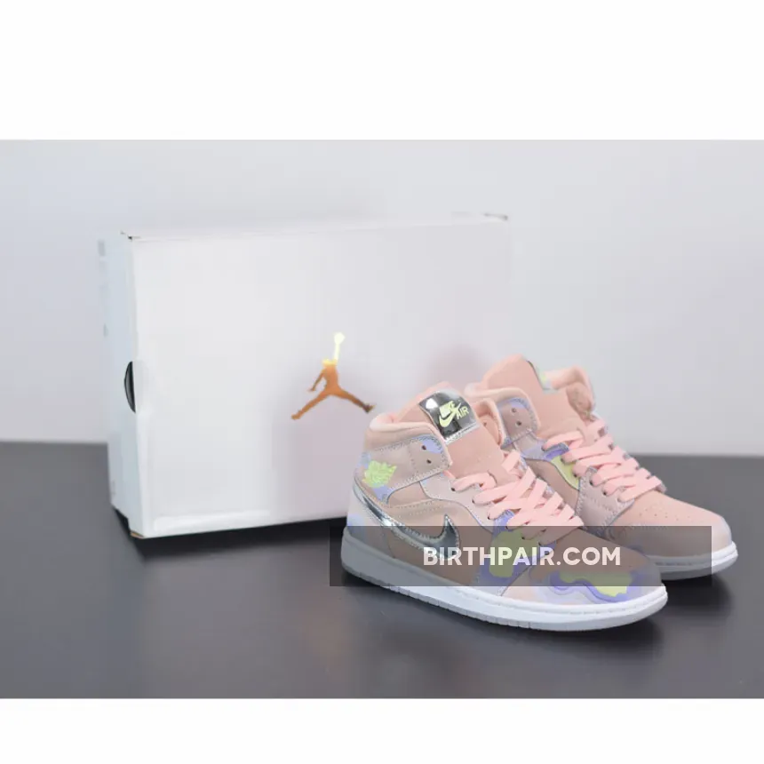 Air Jordan 1 Mid SE 'P(Her)spective' Washed Coral/Chrome-Light Whistle / Chrome Jordan 1