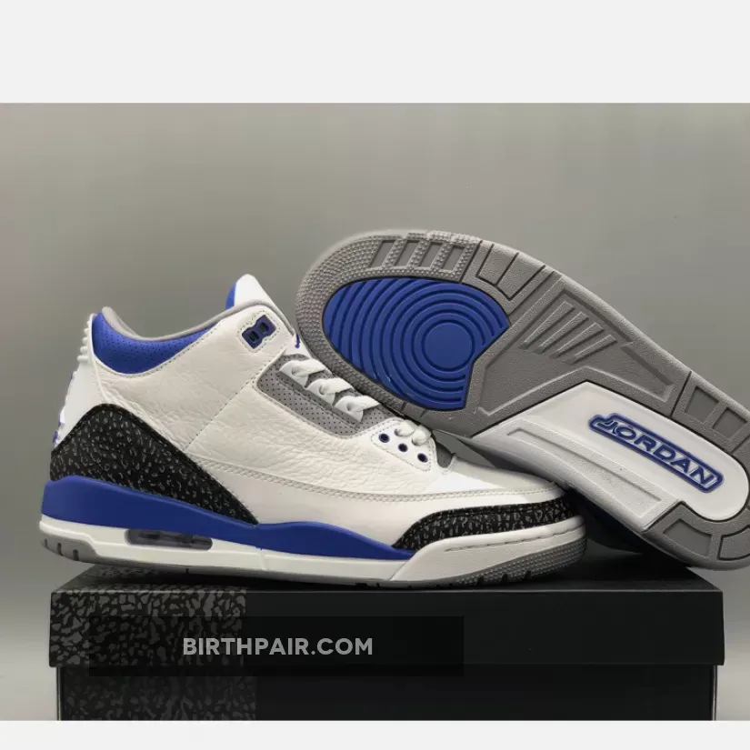 White Blue 3s / Air Jordan 3 White/Black-Cement Grey-Racer Blue