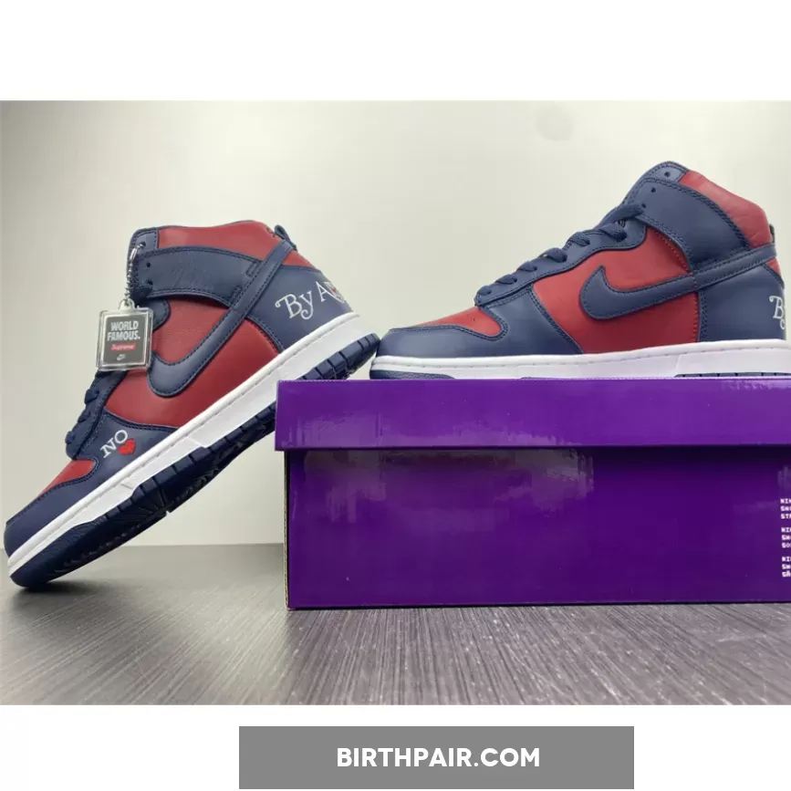 Supreme Nike Dunk High #Supreme x Nike SB Dunk High 'By Any Means' Navy/Red-White