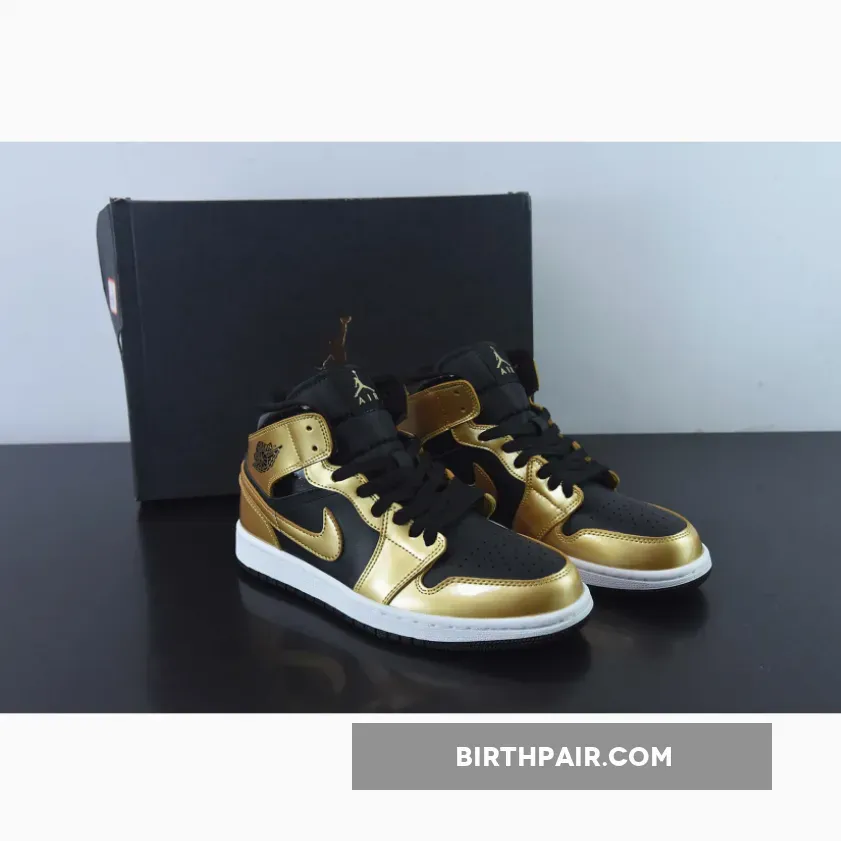 Air Jordan 1 Mid Black/Metallic Gold-White DR6967-071 #jordan 1 gold and black