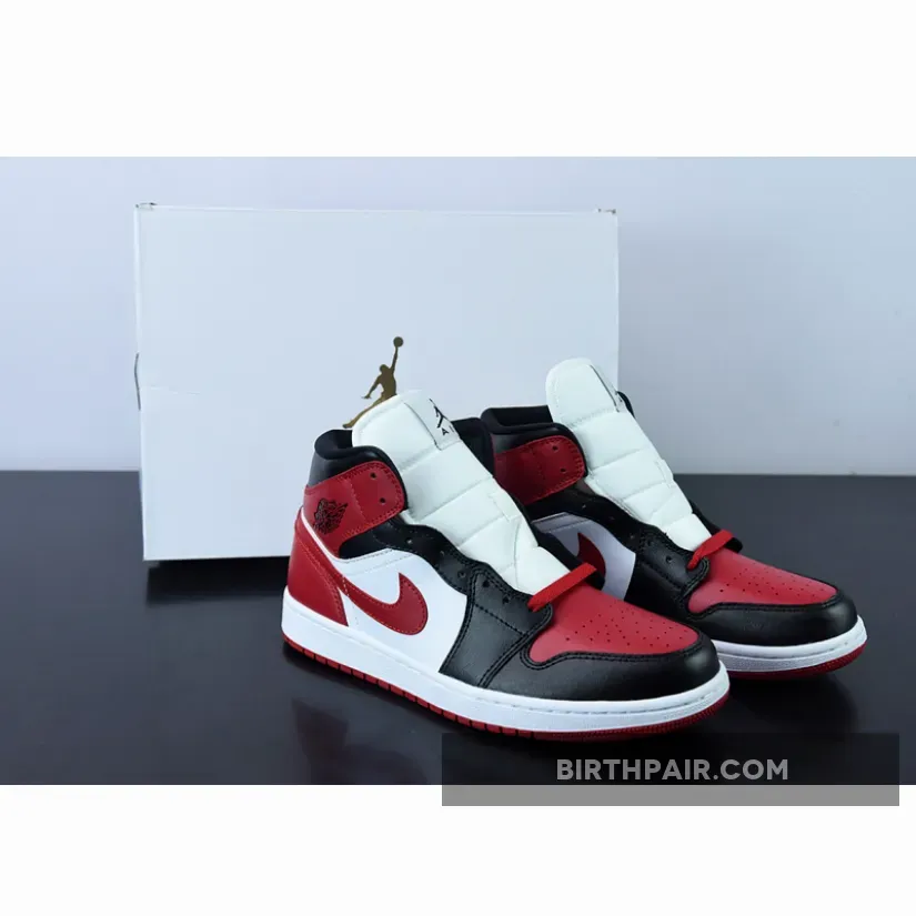 Air Jordan 1 Mid Bred Toe WMNS BQ6472-079 / jordan 1 alternate bred toe