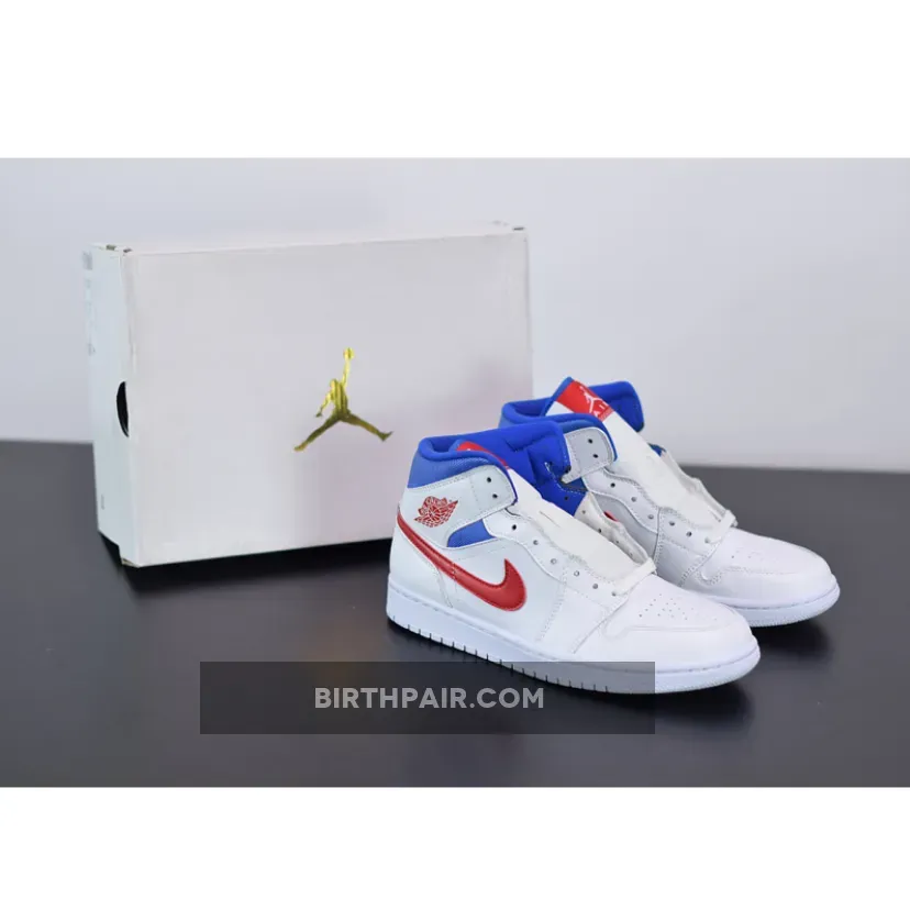Air Jordan 1 Mid White/University Red-Game Royal BQ6472-164 / air jordan royal red