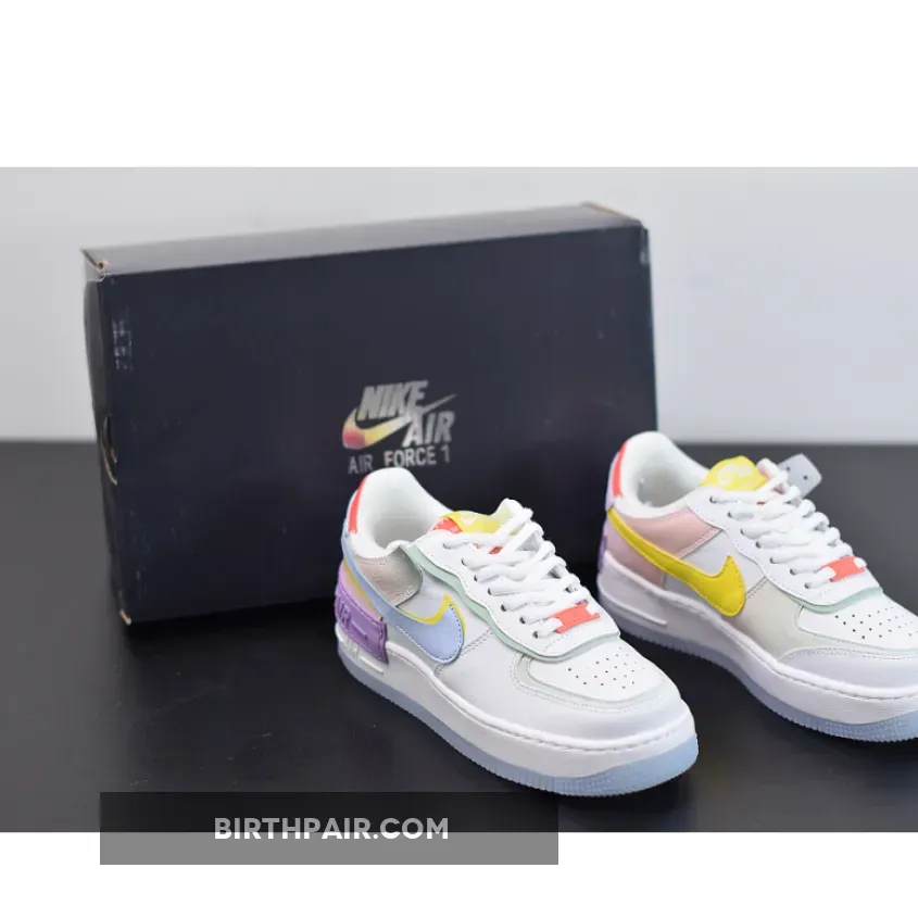 Nike WMNS Air Force 1 Low 'Shadow' White/Diamond Blue-Purple-Yellow #nike air force 1 shadow sneakers in white and multi