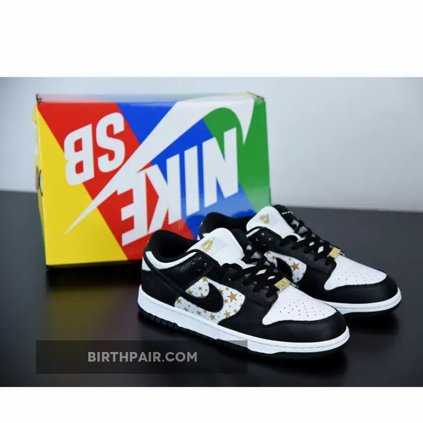 Supreme x Nike SB Dunk Low 'Stars' White/Metallic Gold/Black supreme dunks price