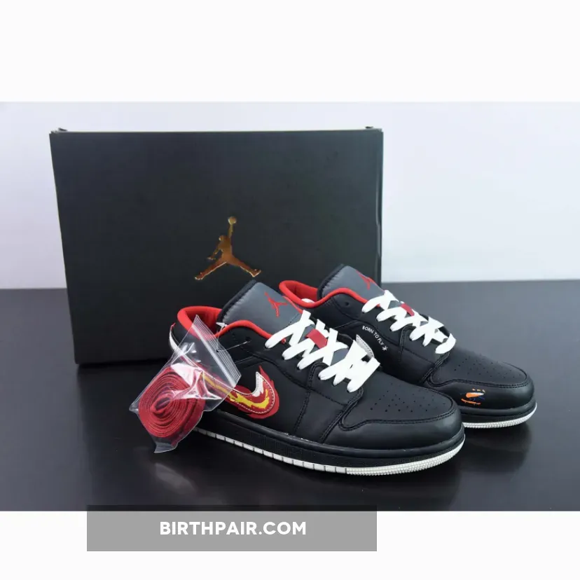 Air Jordan 1 Low 'Born To Fly' Black/Sail-Fitness Red Jordan 1 Fit