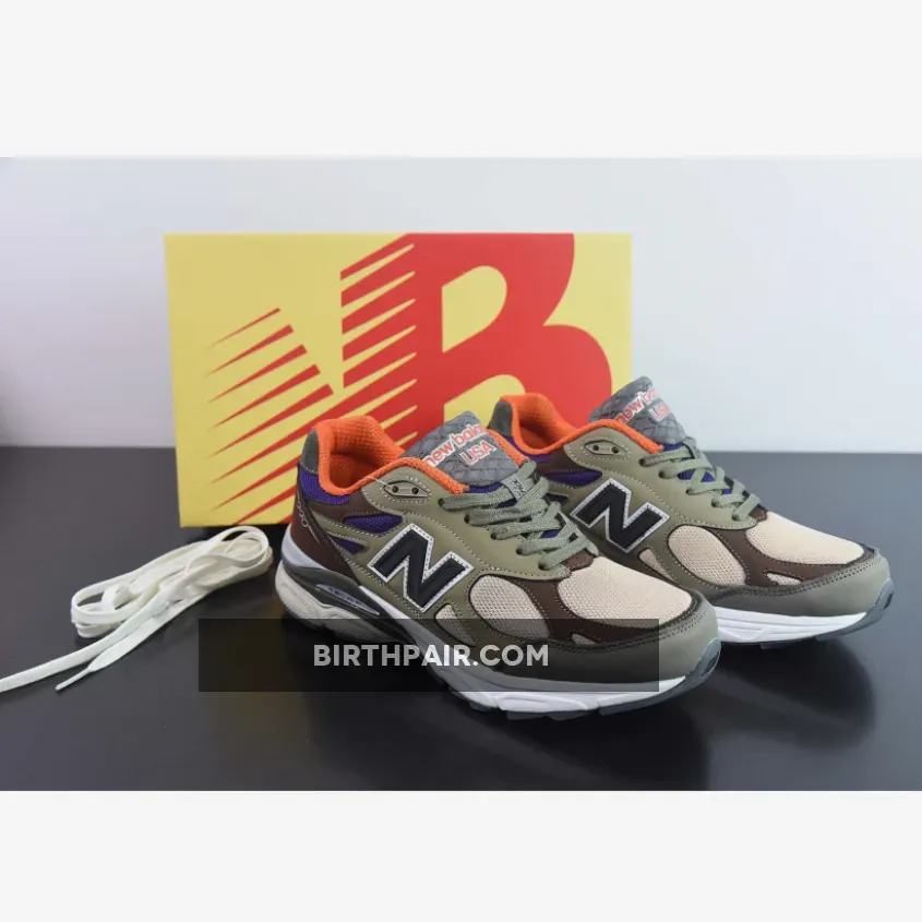 New Balance 990v3 MiUSA Teddy Santis Khaki Orange tan and blue