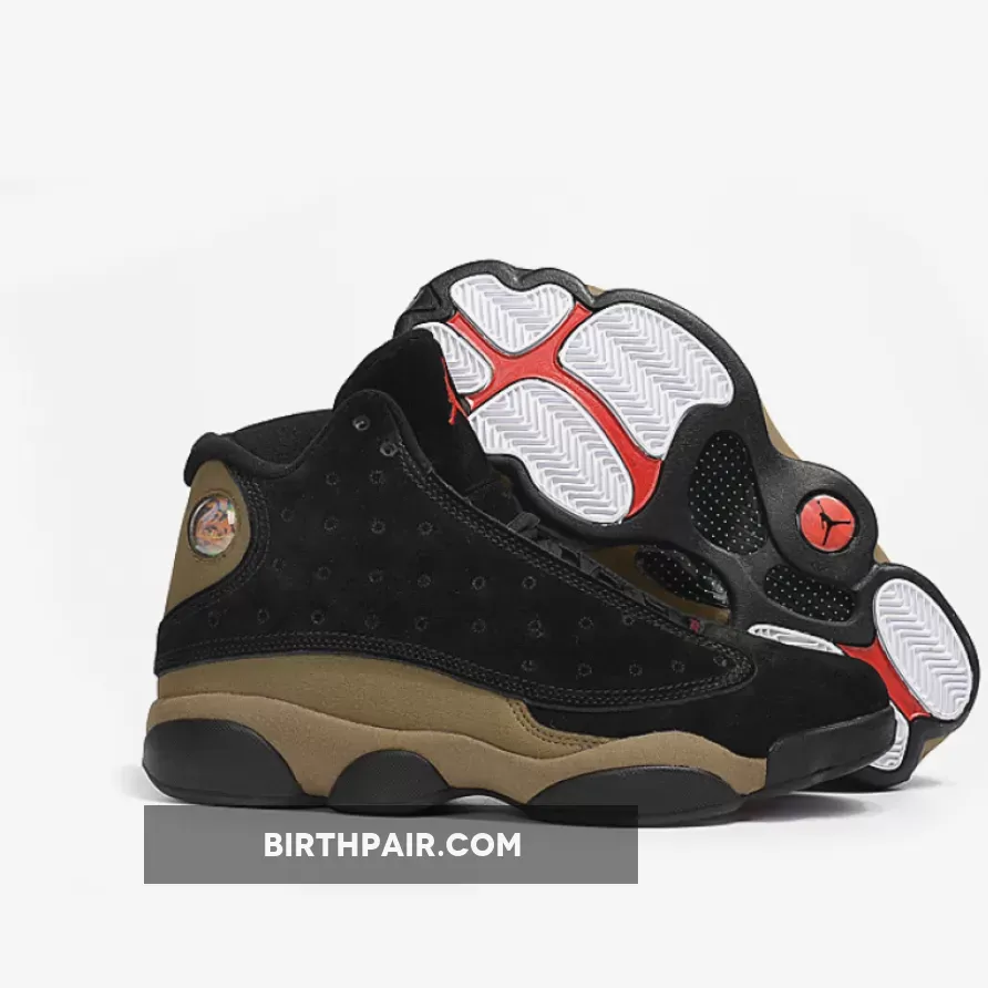 Air Jordan 13 'Olive' Black/True Red-Light Olive 414571-006 / Olive 13 Jordans