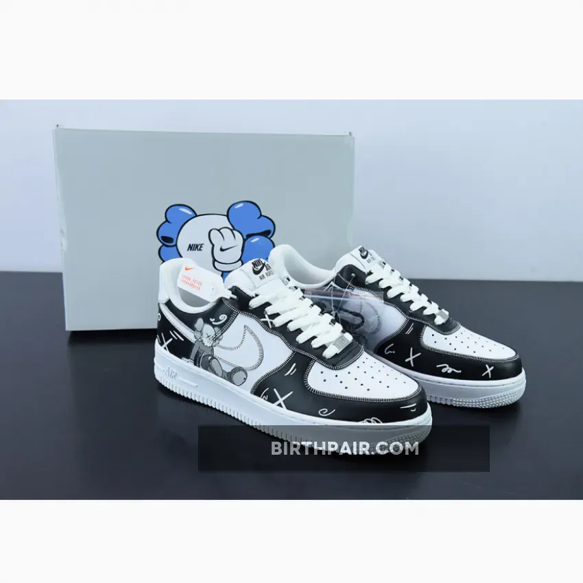 Black And White Kaws Kaws x Nike Air Force 1 Custom Black White