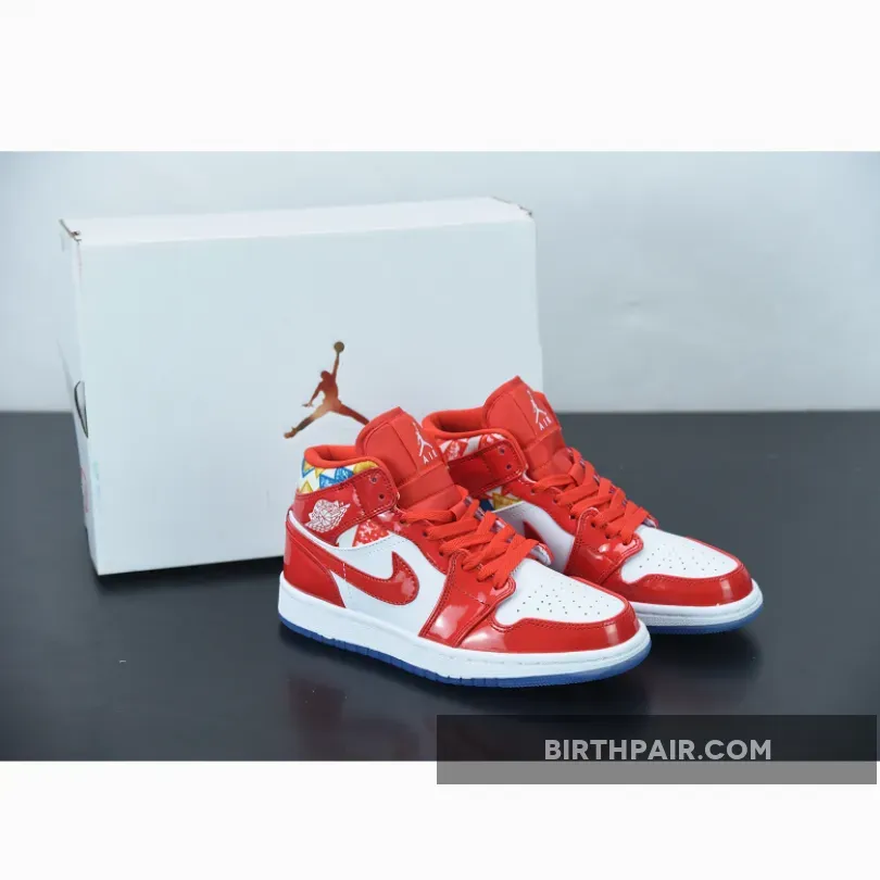 Barcelona Sweater Air Jordan 1 Mid 'Red Patent' AJ1 DC7294-600