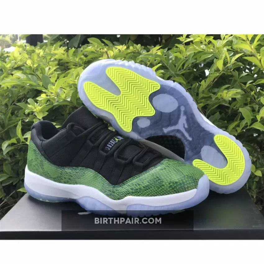 Air Jordan 11 Retro Low Black/Nightshade-White-Volt 528895-033 - green jordan 11 low