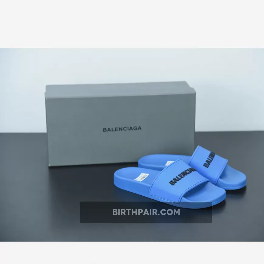 Balenciaga Logo Pool Sides Sandals Blue Online 1675867593