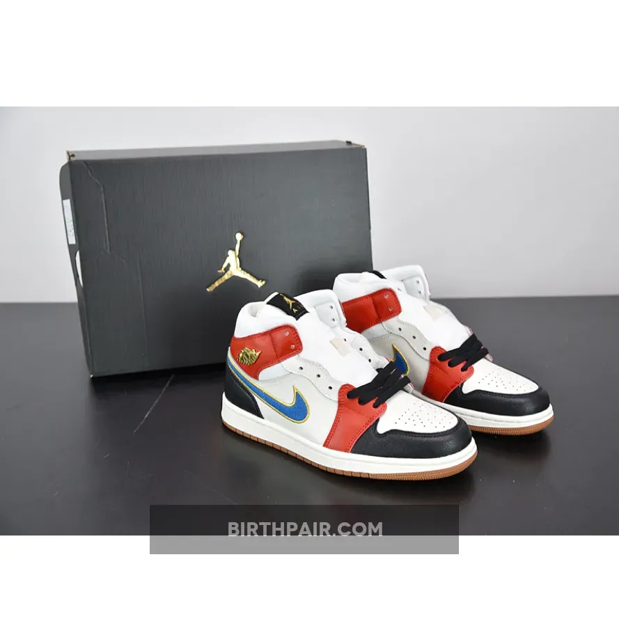 Air Jordan 1 Mid Sail Red Black Blue Air Jordan 1 Mid Gym Red Black