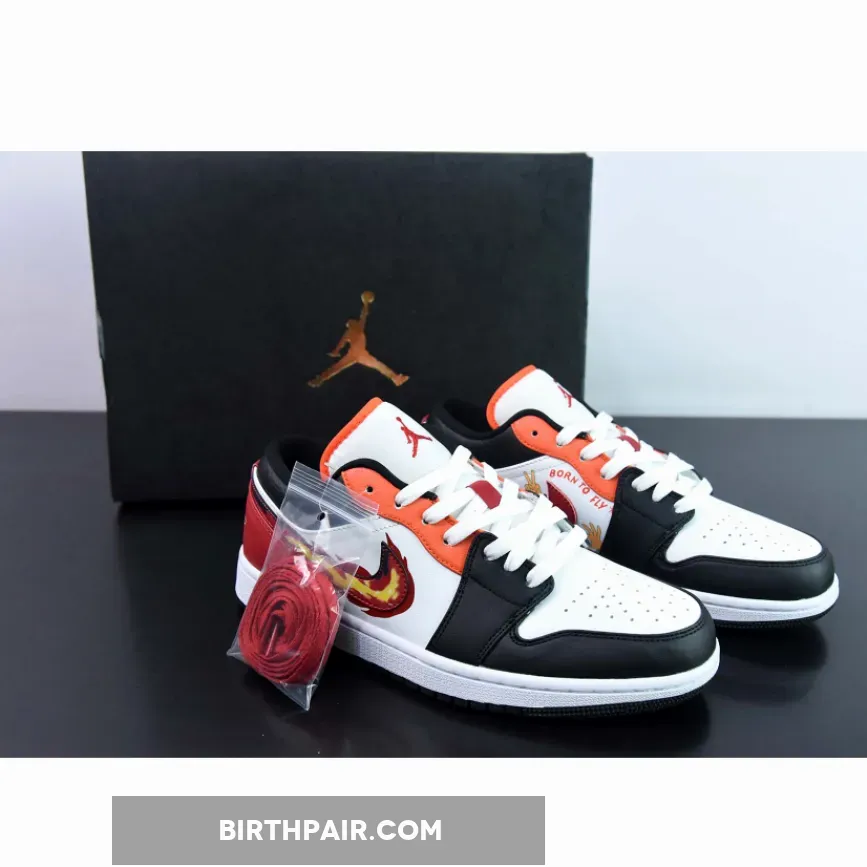 Air Jordan 1 Low 'Flaming Swoosh' White/Black-Red-Orange Flame Jordan 1 Swoosh