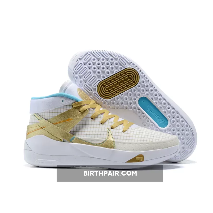 Nike KD 13 'EYBL' White/Metallic Gold-Light Aqua DA0895-102 #eybl kd 13