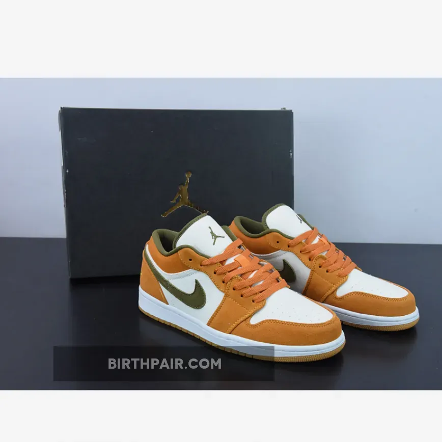 Air Jordan 1 Low White/Light Curry/White/Medium Olive Nike Jordan Orange