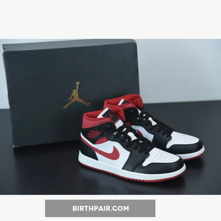 Jordan 1 Mid WHITE/GYM RED-BLACK AJ1 Jordans Gym Red