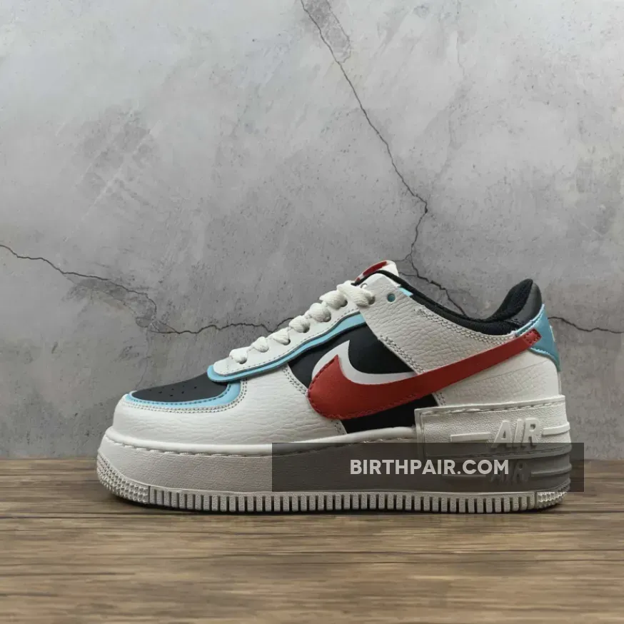 Nike Air Force 1 Shadow White/Bleached Aqua-Black-Chile Red Nike Air Force 1 Shadow Black And White