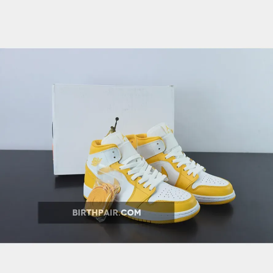 Jordan Nike Yellow - Air Jordan 1 Mid White University Gold BQ6472-117