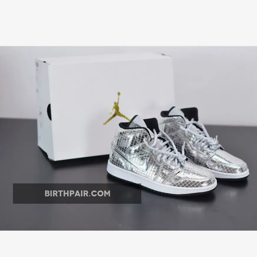 Air Jordan 1 Mid 'Disco Ball' Metallic Silver/Black-White / Air Jordan Disco Ball
