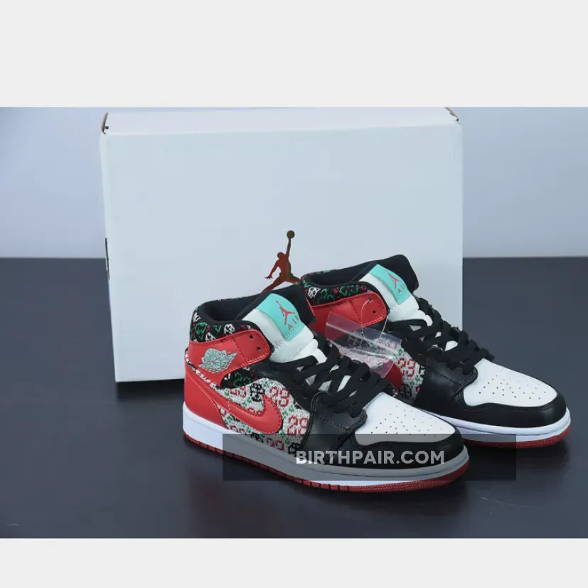 Jordan Ugly Sweaters Air Jordan 1 Mid 'Christmas Sweater' White/Black-Roma Green-University Red
