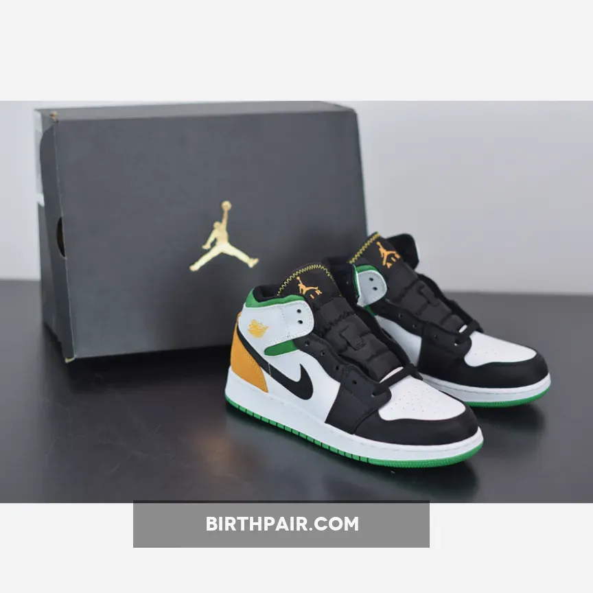 Air Jordan 1 Mid SE White/Laser Orange-Black-Lucky Green / jordan 1 mid orange and white